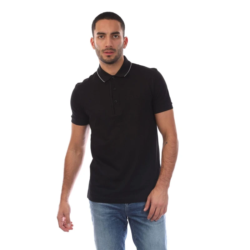 Image of Boss Paule 4 Slim Fit Polo Shirt with Tonal Logo Black male S