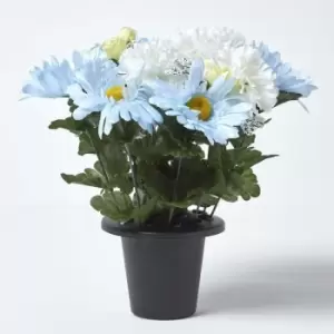 Image of Baby Blue and White Artificial Flowers in Grave Vase - Blue - Blue - Homescapes