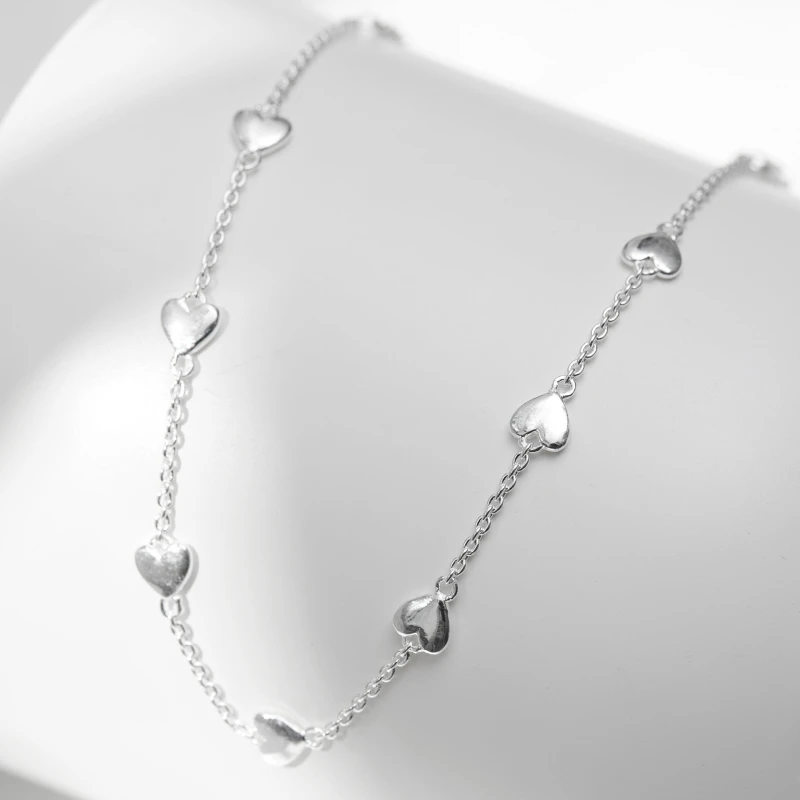 Image of Simply Silver Sterling Silver 925 Polished Heart Station Necklace Silver female