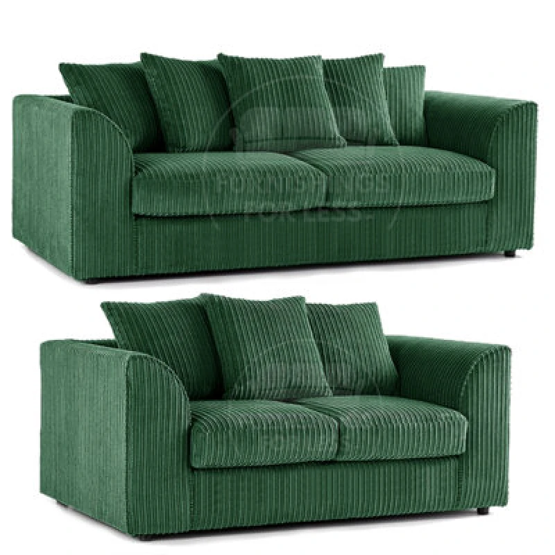 Image of Furnishings For Less UK Luxor Jumbo Cord Green Fabric 3 + 2 Sofa Suite
