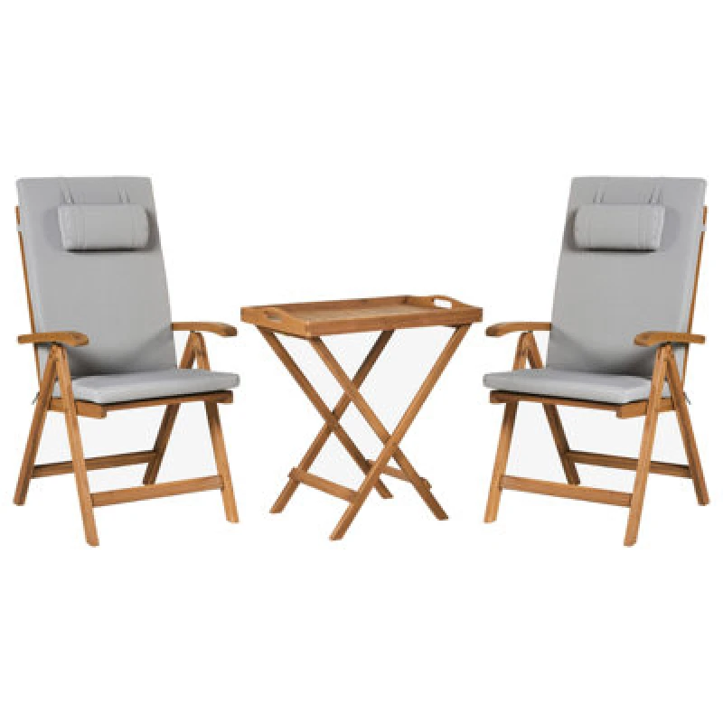 Image of Beliani Bistro Set Java Premiuim Acacia Wood Light Grey