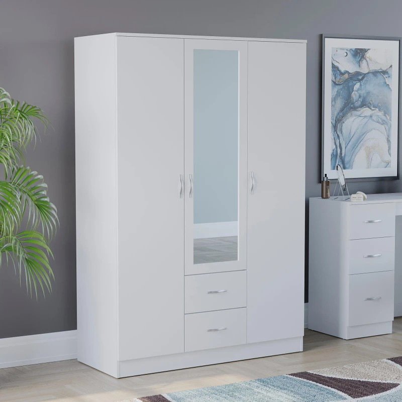 Image of Lassic Vida Designs Riano 3 Door 2 Drawer Mirror Wardrobe White unisex 3+2