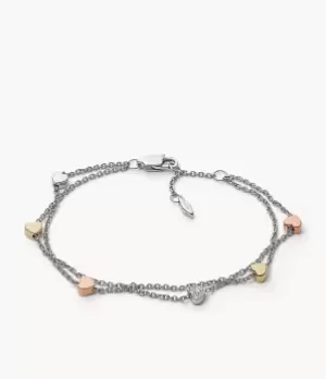 Image of Fossil Women Heart Tri-Tone Steel Double-Chain Bracelet