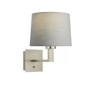 Image of Wall Light & Shade Matt Nickel & Grey Fabric 60W E27 Living Room e10488