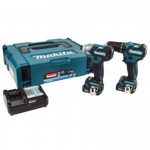 Image of Makita CLX205AJ 10.8v Cordless CXT Brushless Combi Drill Impact Driver Kit 2 x 2ah Li ion Charger Case
