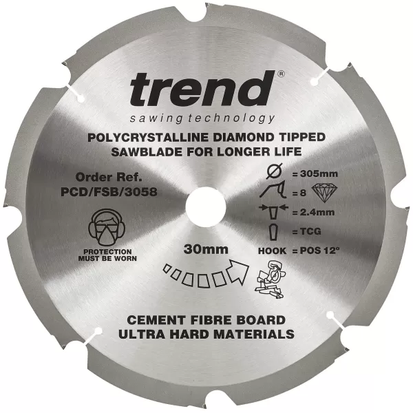 Image of Trend Cement Fibreboard PCD Cutting Saw Blade 305mm 8T 30mm