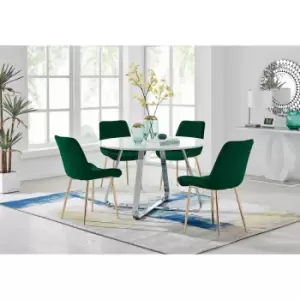 Image of Furniture Box Santorini White Round Dining Table and 4 Green Pesaro Gold Leg Chairs