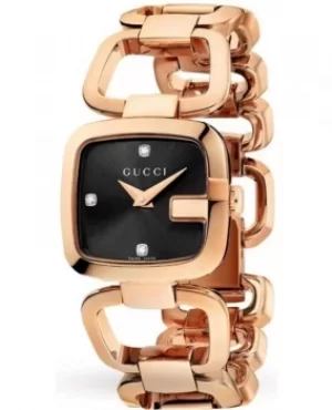 Image of Gucci G-Gucci Black Diamond Dial Rose Gold Tone Steel Womens Watch YA125512 YA125512