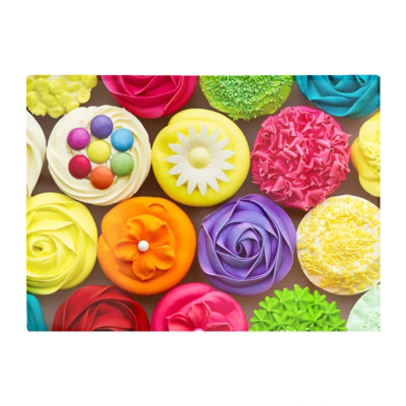 Image of Warren Reed Designer Bright Colourful Cupcakes Glass Chopping Board