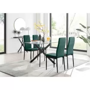 Image of Furniture Box Leonardo Black Leg Glass Dining Table and 4 Green Velvet Milan Black Leg Chairs