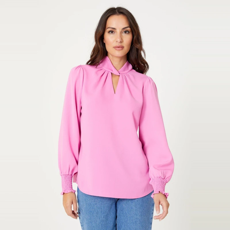 Image of Be You Twist Neck Blouse - Pink Pink 10