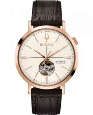 Image of Bulova Classic Silver Diamond Brown Leather Strap Mens Watch 97A136 97A136