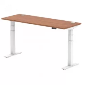 Image of Air 1600/600 Walnut Height Adjustable Desk with Cable Ports with White Legs
