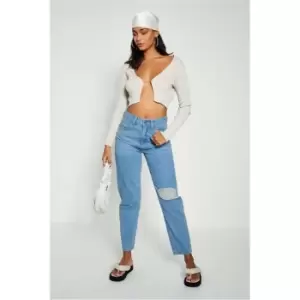 Image of I Saw It First Light Wash Ripped Knee Mom Jeans - Blue