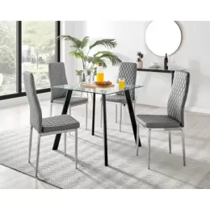Image of Furniture Box Seattle Glass and Black Leg Square Dining Table & 4 Grey Milan Chrome Leg Chairs