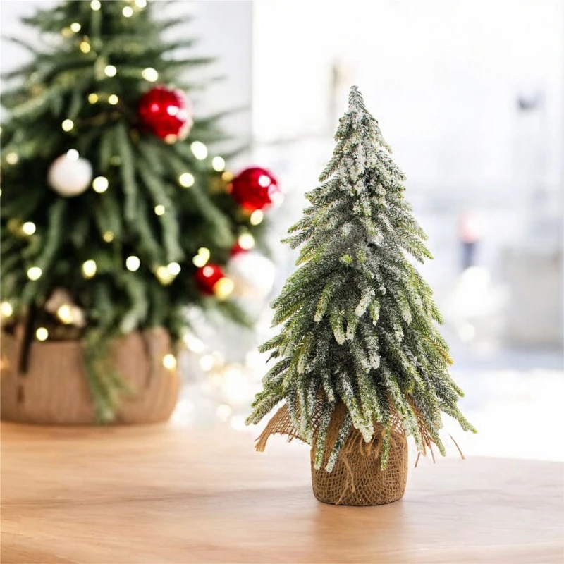 Image of St Helens Decorative Snow Effect Mini Christmas Tree in Hessian Bag - 35cm ELV-958645