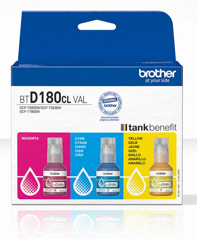 Image of Brother BTD180CLVAL Multipack - Colour Set of 3 Ink Bottles (Original)