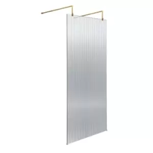Image of Hudson Reed 800mm Fluted Wetroom Screen With Arms & Feet - Brushed Brass