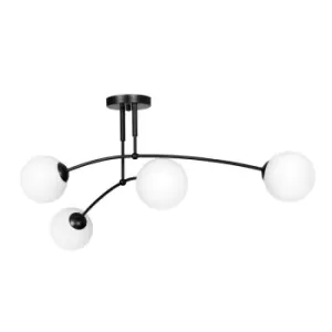 Image of Pregos Black Globe Ceiling Light with White Glass Shades, 4x E14