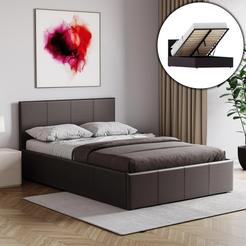 Image of Lassic Lisbon Small Double Ottoman Faux Leather Bed UKFR Brown unisex S Double