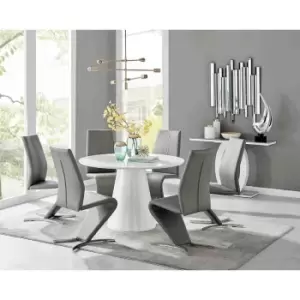 Image of Furniture Box Palma White High Gloss Round Dining Table and 6 Grey Willow Chairs