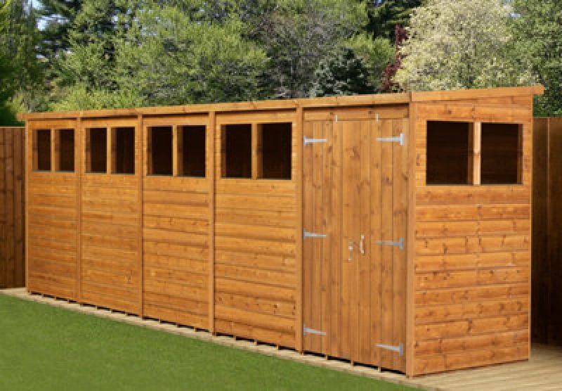 Image of Empire Sheds Empire Modular Pent 20X4 Dipped Treated Tongue And Groove Wooden Garden Shed Double Door Windows (20' X 4' / 20ft X 4ft) (20X4)