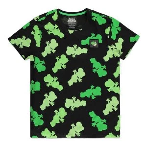 Image of Nintendo - Super Mario Bros. Yoshi Colour Silhouette All-Over Print Mens Medium T-Shirt (Black/Green)