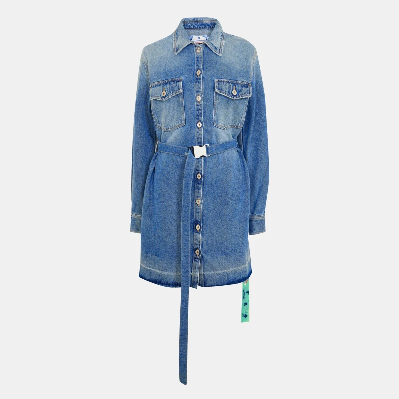 Image of Off White Womens Knitted Relaxed Fit Jumper Dress Blue female 4 (3XS)