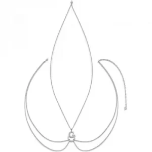 Image of GUESS rhodium plated 34" body chain with G-handcuff pendant and Swarovski crystals.