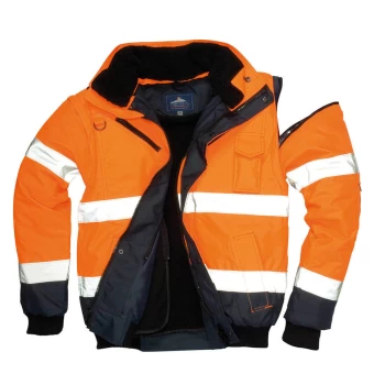 Image of Oxford Weave 300D Class 3 Hi Vis Contrast BomberJacket Orange / Navy M