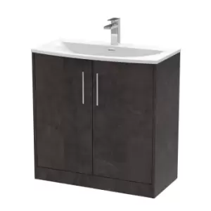 Image of Hudson Reed Juno 800mm Floor Standing 2 Door Vanity & Curved Basin - Metallic Slate