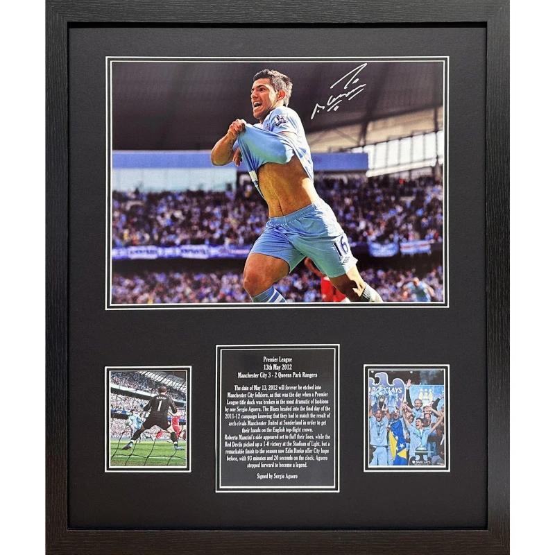 Image of AllStarSignings Ltd Sergio Aguero signed framed Manchester City photo Blue unisex One Size