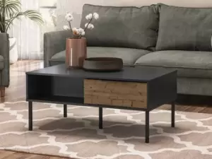 Image of Seconique Madrid Acacia and Black 2 Drawer Coffee Table
