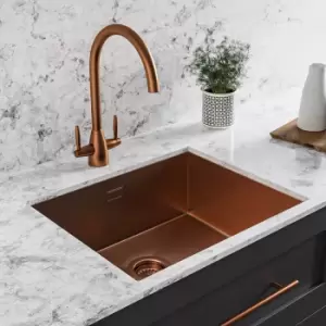 Image of Single Bowl Copper Undermount Stainless Steel Kitchen Sink - Enza Tamara