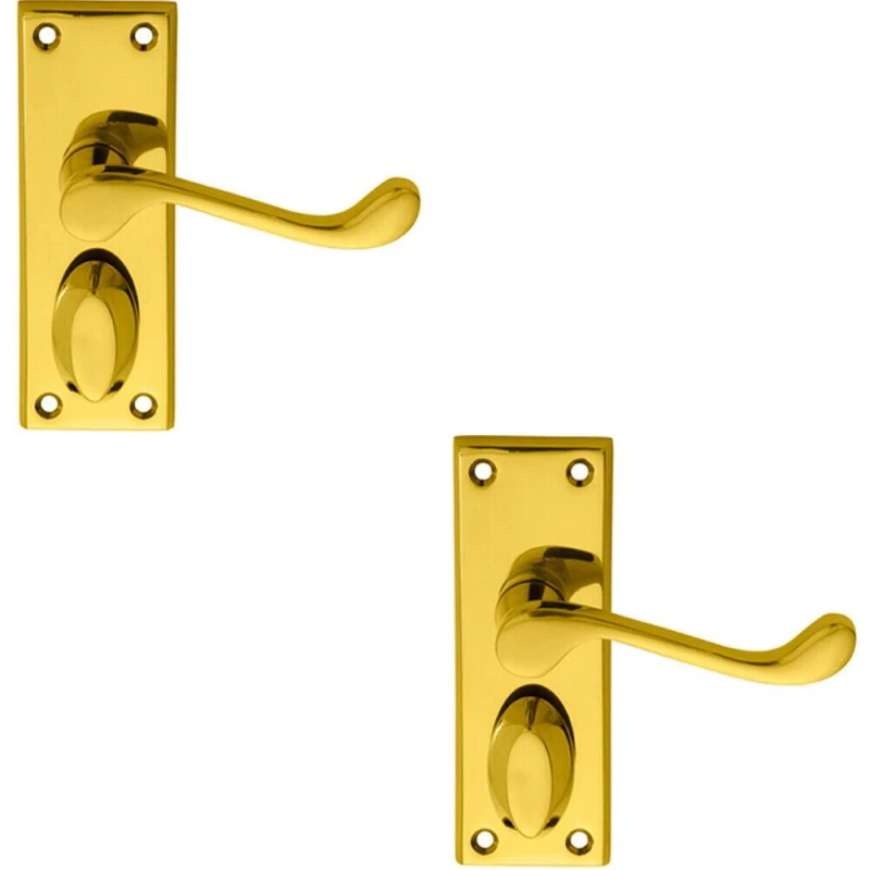 Image of Loops 2x PAIR Victorian Scroll Handle on Privacy Backplate 118 x 43mm Polished Brass Metallics