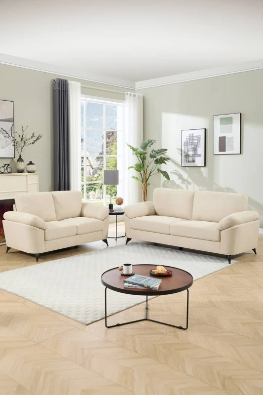 Image of More4Homes Malmo Modern Scandi Style Fabric Living Room 2+3 Seater Sofa Set (Beige)