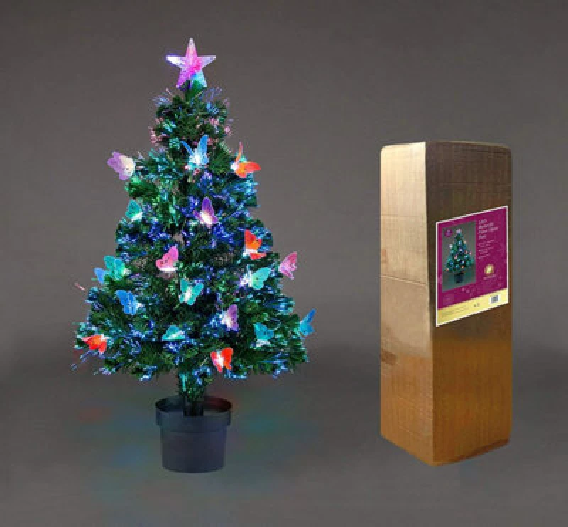 Image of Shatchi 2ft/60cm Butterflies Fibre Optic Christmas Tree LED Pre-Lit Green