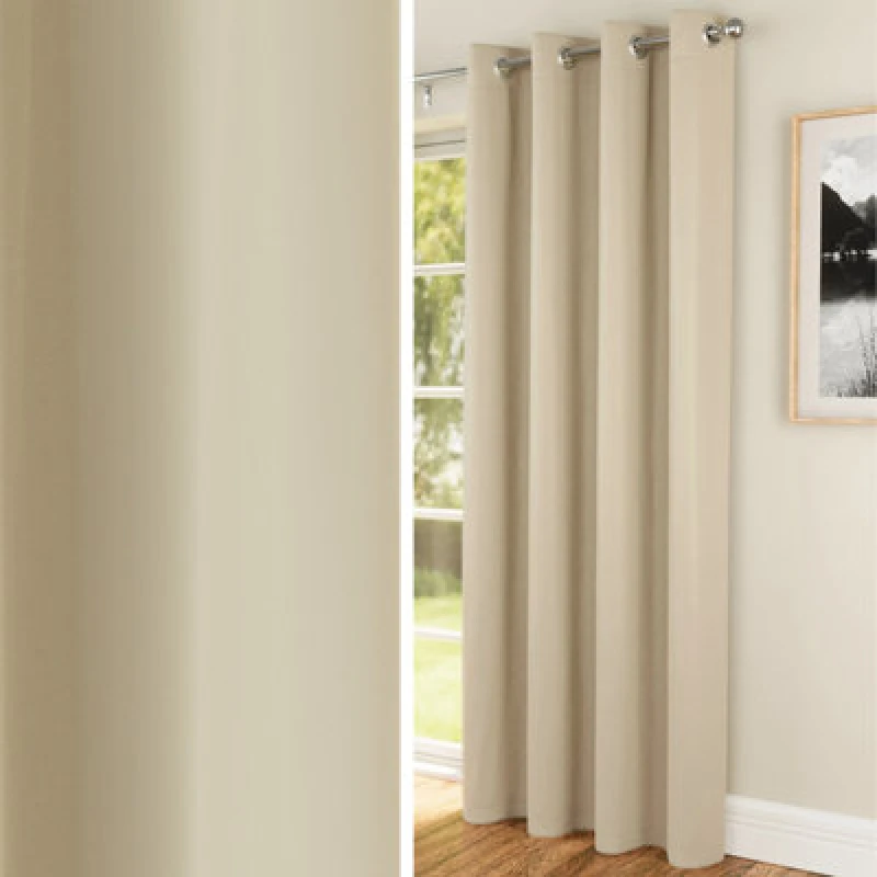 Image of Enhanced Living Plain Supersoft Thermal Room Darkening Eyelet Door Curtain Single Panel Natural