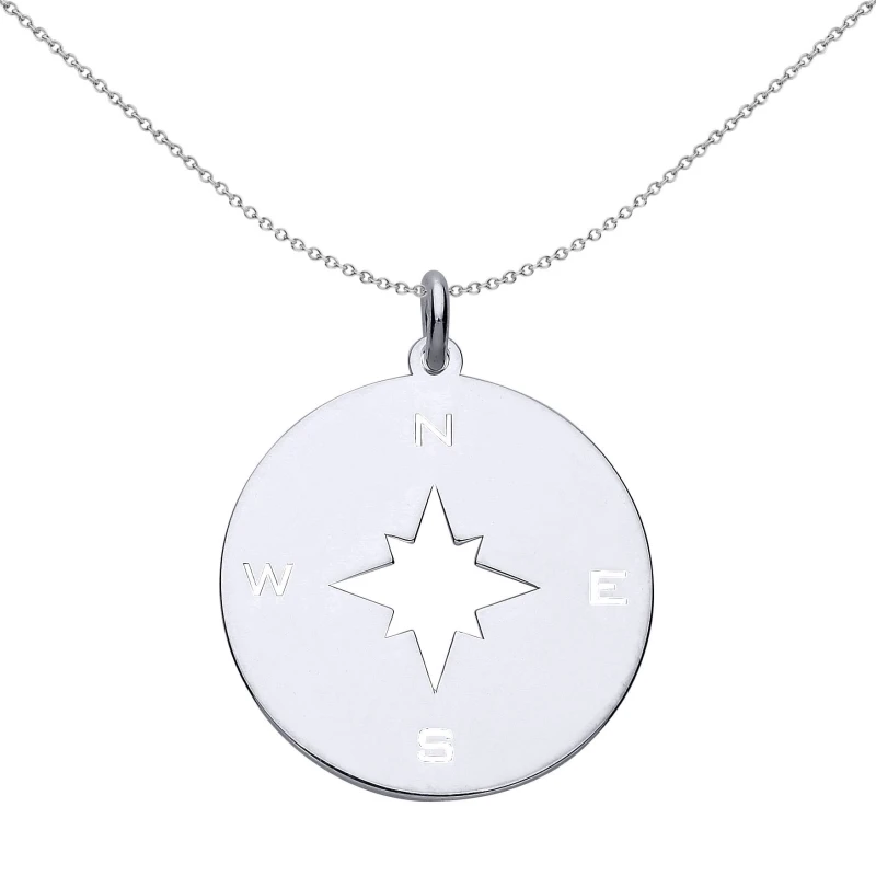 Image of Jewelco London Silver NSEW Compass Medallion Necklace 18" - GVP495 Silver