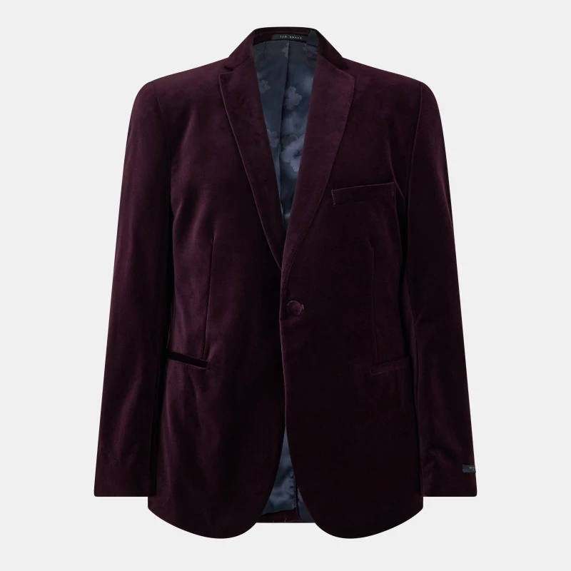 Image of Ted Baker Mens Velvet Tailored Formal Jacket Burgundy male 38 (48)