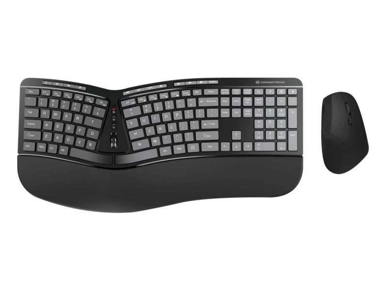 Image of Conceptronic ERGO Wireless Ergonomic Keyboard & Mouse Kit. QWERTY