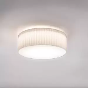 Image of Cambria Cylindrical Ceiling Light White Fabric (Pleated), E27