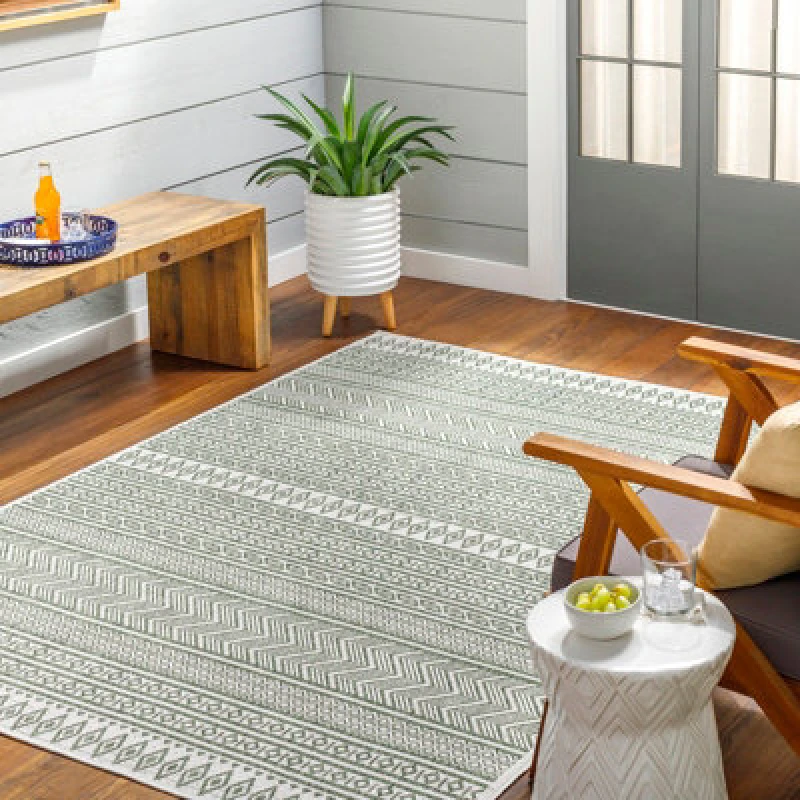 Image of Livabliss In- & Outdoor Global Olive Green/beige Mimi Area Rug 130 X 180 Cm - Easy To Clean, Perfect For Balcony, Kitchen Or Dining Room