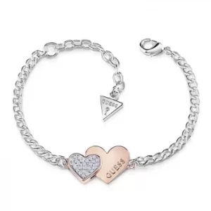 Image of Guess Two Tone Crystal Hearts Charm Bracelet