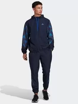 Image of adidas Woven Allover Print Tracksuit, Blue, Size S, Men