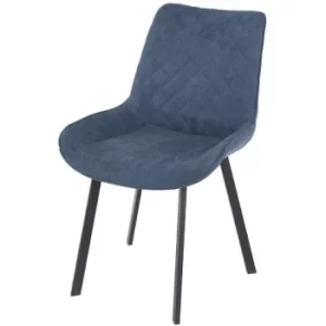 Image of Pair of Blue Fabric Dining Chairs Upholstered Accent Modern Black Metal Legs