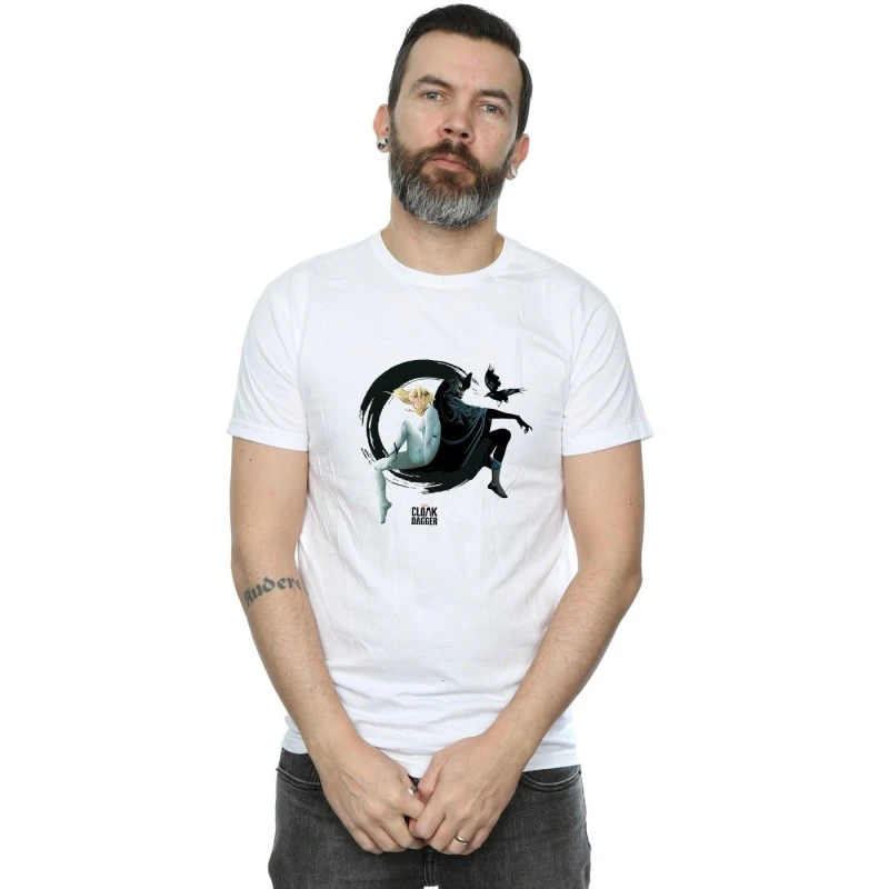 Image of Marvel Marvel Men Cloak And Dagger Ink Circle T-Shirt in White Size: Small White S Male 5057864487855