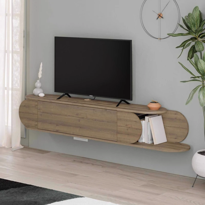 Image of FWStyle FWStyle Wall Mounted TV Unit Dark Oak Push To Open in Brown Brown One Size Unisex 8683628019825
