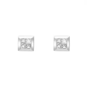Image of 18ct White Gold 0.24ct Diamond Princess Cut Cluster Stud Earrings