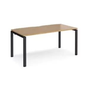 Image of Bench Desk Single Person Starter Rectangular Desk 1600mm Oak Tops With Black Frames 800mm Depth Adapt